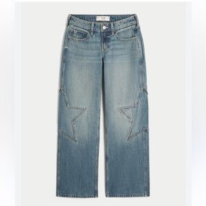 Hollister Low Rise Super Baggy Blue Star-Patterned Jeans Size 2/26